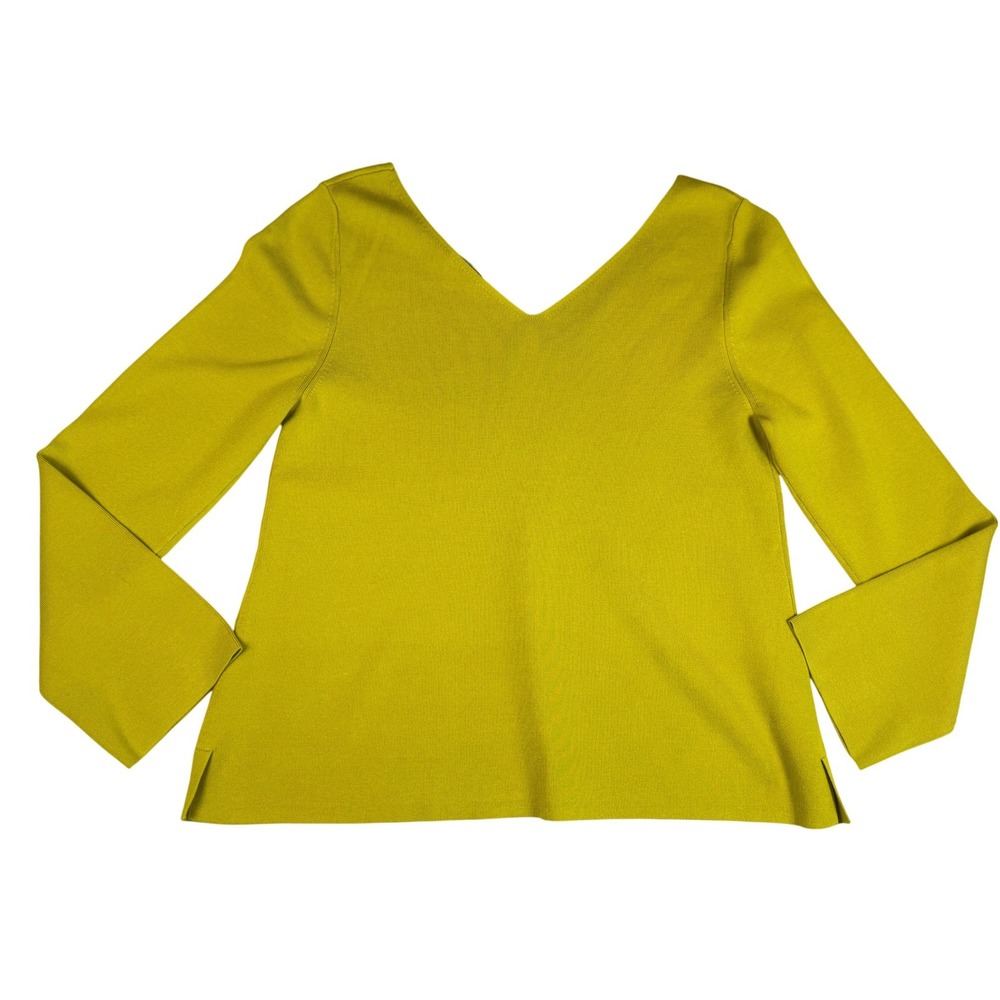 M.M. LaFleur Kara 365 Knit Chartreuse V-Cut Pullover Sweater XL Viscose Top - Picture 8 of 9